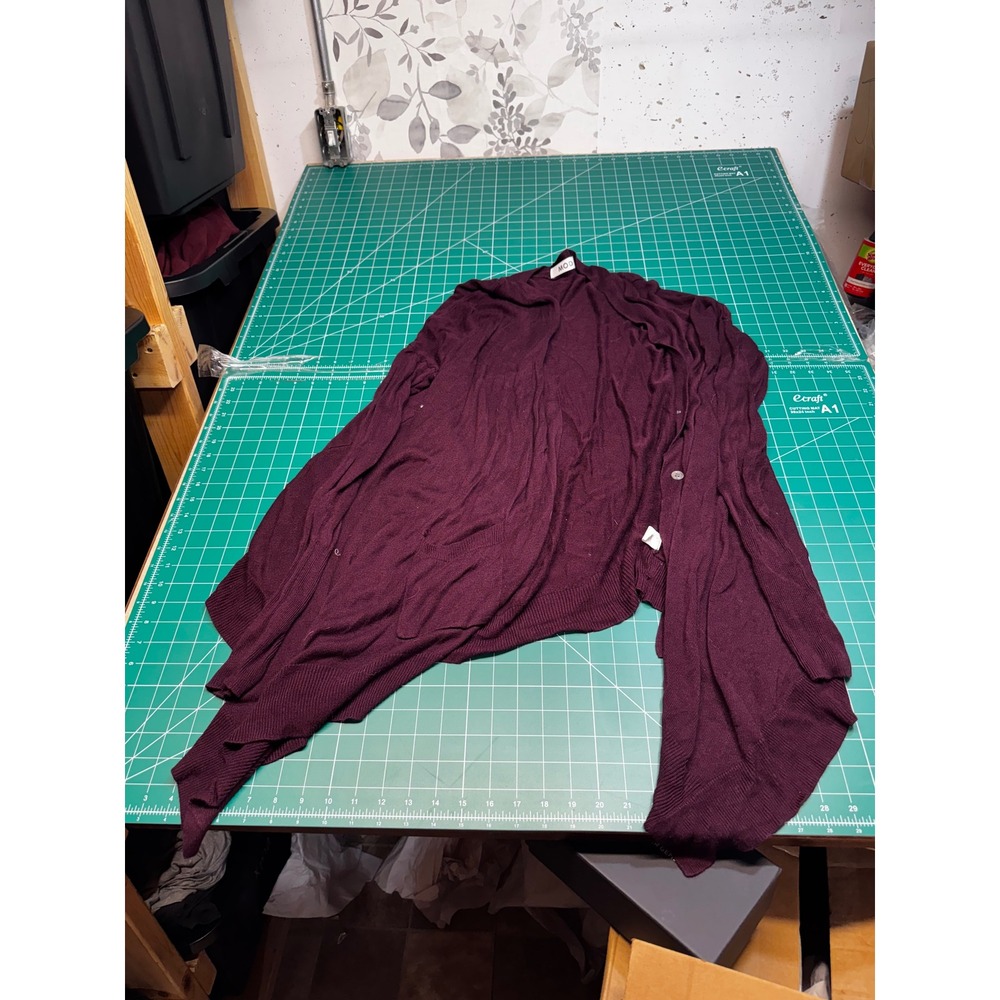 MOD Womens Burgundy Open Front Draped Sharkbite Hem Knit Cardigan Sweater ML